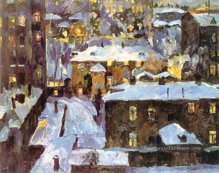 nuit aux étangs du patriarche 1928 Aristarkh Vasilevich Lentulov scènes de ville de paysage urbain Peintures à l'huile